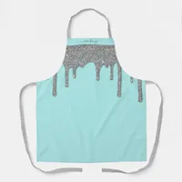 Navy Blue Rose Gold Sparkle Glitter Drips Apron