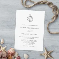 Simple Minimal Nautical Anchor Monogram Wedding Invitation