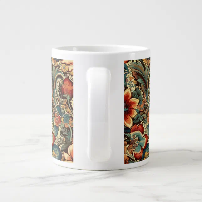 Medieval Antique Inspired Floral Motifs Giant Coffee Mug