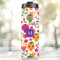 Day Of The Dead Sugar Skull Mexican Monogram Thermal Tumbler