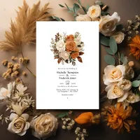 Latte Brown to Caramel Floral Fall Wedding Invitation