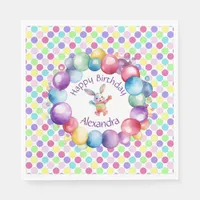 Cute Colorful Watercolor Bunny and Polka Dots Napkins