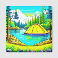 Tent Floating on the Lake Camping  Themed Magnet