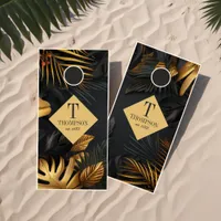 Black and Gold Tropical Beach House Cornhole Set