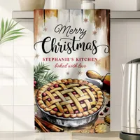 Merry Christmas Pie Baking Personalized Kitchen Towel