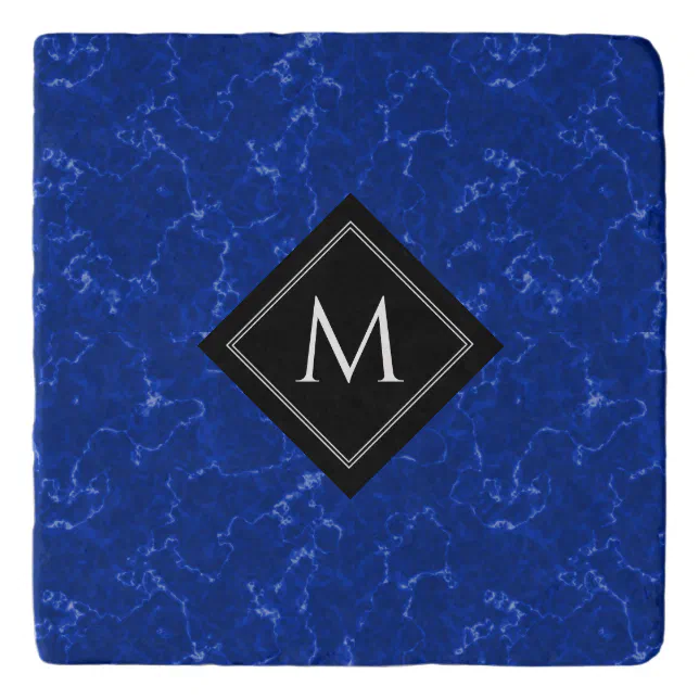 Elegant Royal Blue Marble with Monogram Trivet