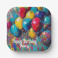 Personalized Colorful Fun Birthday Balloons Cake Paper Plates