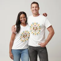 Sock Monkey Lovers in a Folk Garden T-Shirt