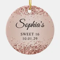 Glittery Rose Gold Blush Ombre Sweet 16 Photo Ceramic Ornament