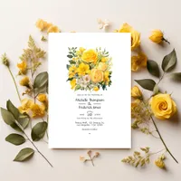 Bright Yellow Floral Wedding Invitation