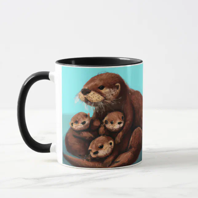 Cute Sea Otter Family in the Water Mug