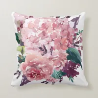 Elegant Chic Pink Watercolor Floral Throw Pillow