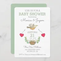 Sweetest Mama Bird Flying Baby Shower Green Invitation