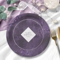 Stone Glitter Wedding Violet ID647 Paper Plates