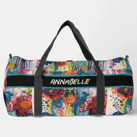 Vibrant Doodle Flowers  Duffle Bag