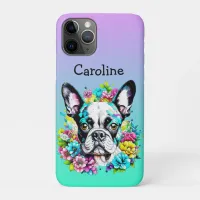 Boston Terrier surrounded by Flowers Personalized Case-Mate iPhone Case