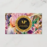 *~ Iris QR Pink AP10 Flowers Gold Business Card