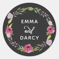 Rustic Watercolor Pink Floral Wedding Classic Round Sticker