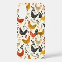 Roosters and Chickens Simple Illustration Print iPhone 16 Case