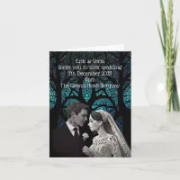 Wedding Couple made of paper on blue tree of life Invitation