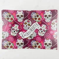 Sugar Skulls and Swirls Rose Red ID725 Trinket Tray