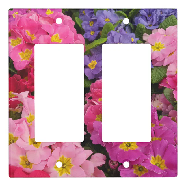 Colorful Floral Pink Blue Purple Primula Flowers Light Switch Cover