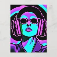 Woman in Headphones AI Art Postcard