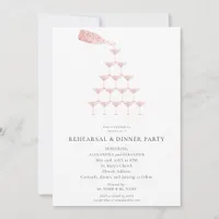 Elegant Pink Rose Champagne Tower Rehearsal Dinner Invitation