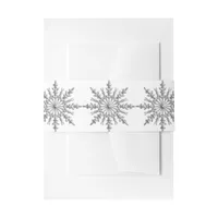 Faux Silver Tone Snowflakes Winter Wedding Invitation Belly Band