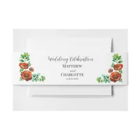 Sublime Watercolor Red Poppies in Vintage Style Invitation Belly Band