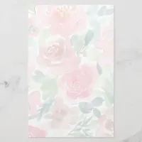 Blush, Green Transparent Watercolor Roses, Leaves Stationery