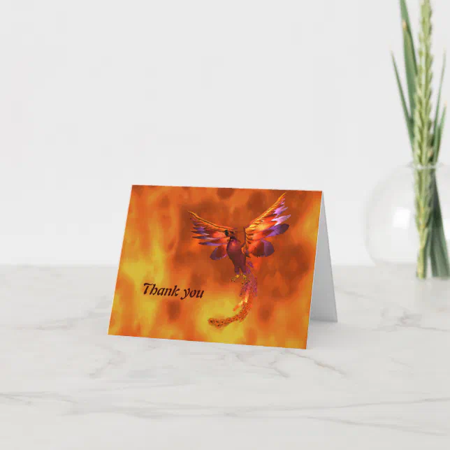 Colorful Phoenix Flying Against a Fiery Background Thank You Card