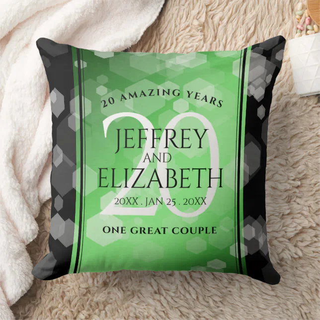 Elegant 20th Emerald Wedding Anniversary Throw Pillow