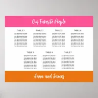 Pink White Orange 7 Table Seating Chart Poster