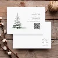 Rustic Winter Wedding QR Code Forest Green ID1049 RSVP Card