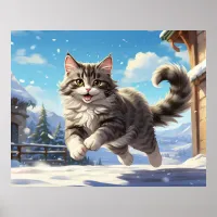 *~* Snow Flying Kitty 5:4  Kitten Cat AP68 Poster