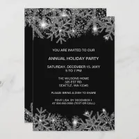 Black Silver Snowflakes Modern Holiday Party Invitation