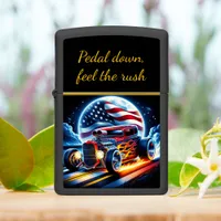 Classic hot rod with flames cruising at sunset zippo lighter