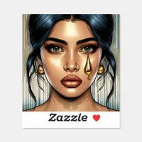 Pretty Sad Woman with Gold Tear Sticker