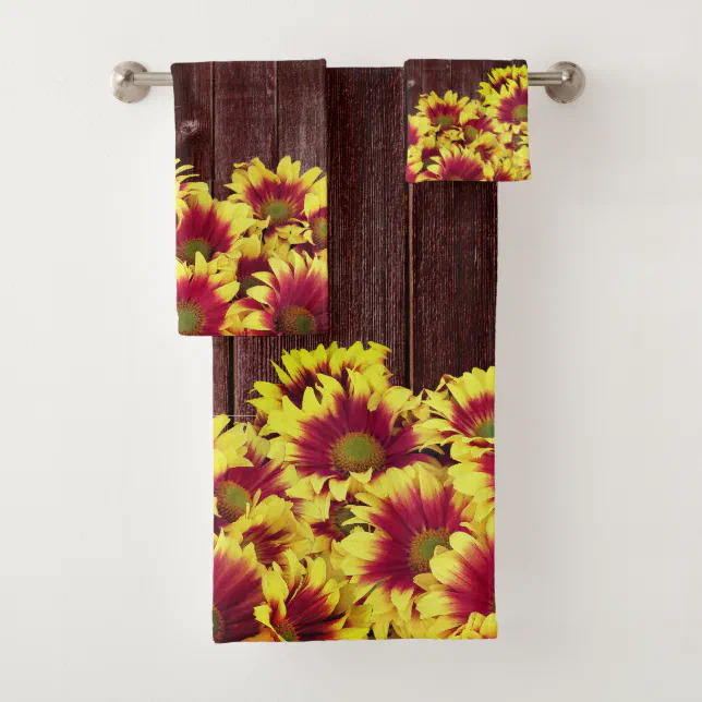 Rustic Autumn Sunflowers on Fence Wedding Bath Towel Set