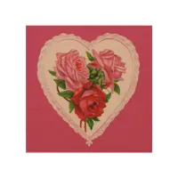 Magenta Vintage Rose Heart Valentine Wood Wall Art