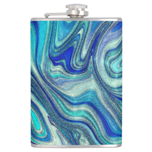 Elegant Aquamarine Paua Rainbow Shell Inspired Flask