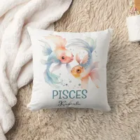 Cute Watercolor Illustration Pisces Zodiac Name Throw Pillow