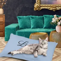 Stylish Modern Personalized Cat Name Light Blue Pet Bed