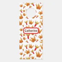 Yellow & Orange Floral Pattern on White Monogram | Door Hanger