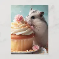 Adorable hamster eating cupcake postcard