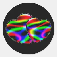 Neon Aurora Hearts Classic Round Sticker