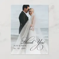 Simple Script Handwritten Photo Wedding Thank You  Postcard