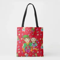 Festive  Elves and Christmas Candy Whimsical Tote Bag