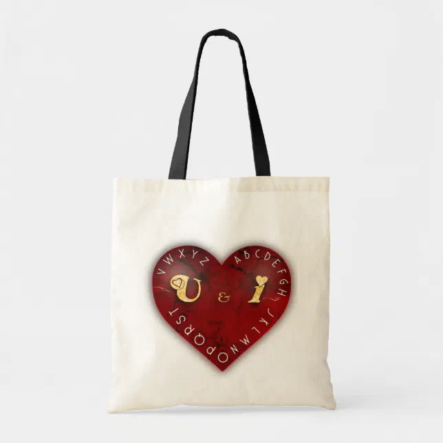 You and I - alphabet game on a red heart Tote Bag